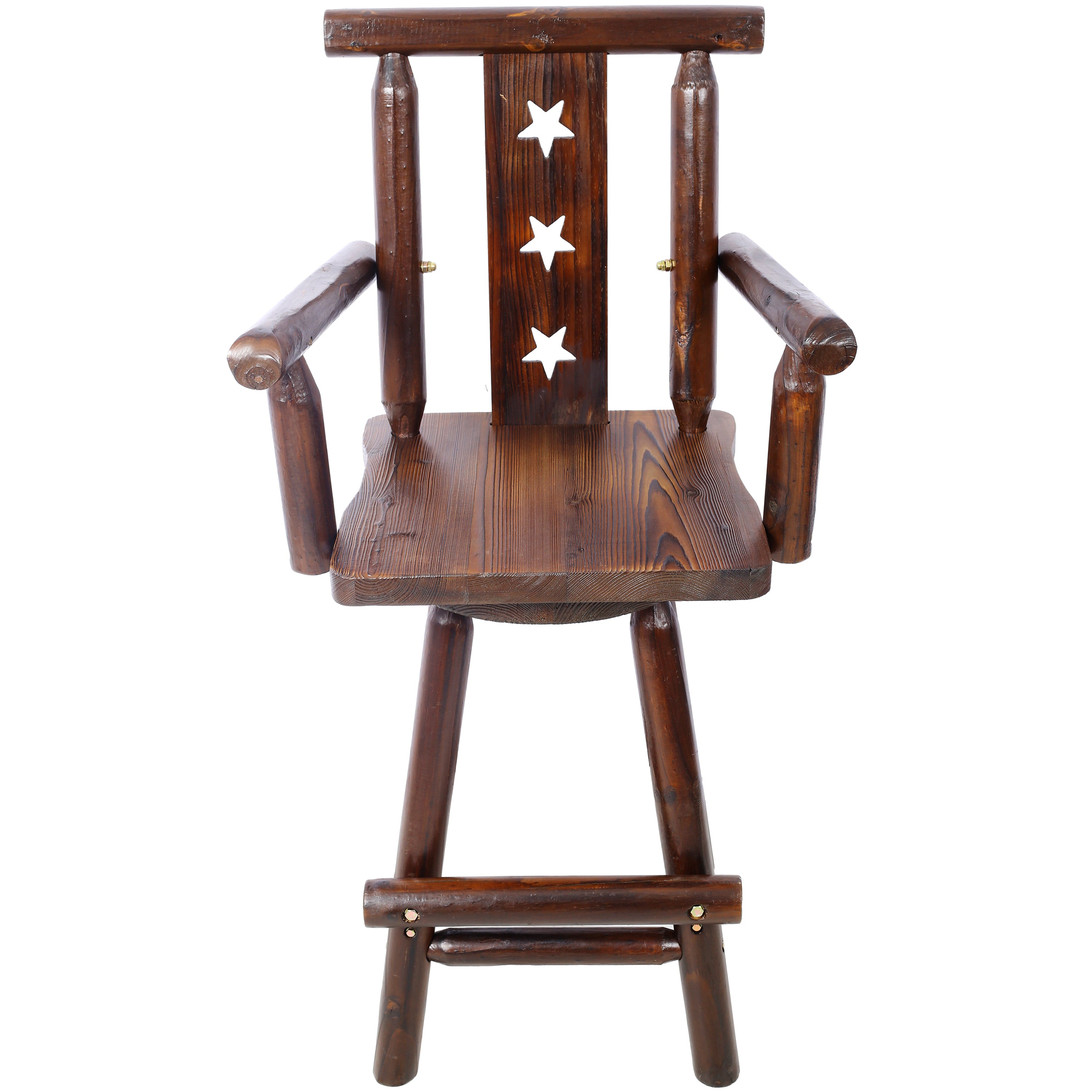 HAOYYE Rustic Bar Stool - Fir Wood Construction, Chair withDecorative Star Backrest, Footrest,Wide Armrest, Rustic Kitchen Stool, Tall Bistro Chair for Dining Room, Restaurant, Pub, 4-Foot,brown color Sturdy