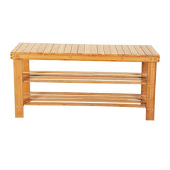 HAOYYE Bamboo Shoe Rack 3-Tier Strip Pattern Wooden Shoe Organizer, Durable Space-Saving Storage Solution with a Modern Design, Versatile for Entryways and Living Rooms, Premium Quality and Stylish Home Essentials