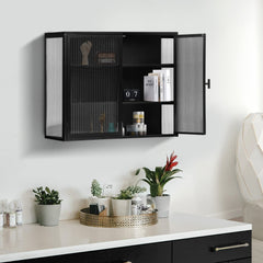 HAOYYE 27.56"Glass Doors Modern Two-door Wall Cabinet with Featuring Three-tier Storage for Entryway Living Room Bathroom Dining Room,Black Sturdy Space-Saving Heavy Duty Modern Design Adults Dorm Room