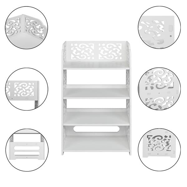 HAOYYE Wood-Plastic Four-Tier Shoe Rack, White, Durable Space-Saving Organizer, Modern Design, Versatile Use, Premium Quality Storage Solution, Stylish Look for Living Room, Bedroom, or Entryway, Ideal for Storing Shoes, Bags, and Home Essentials.
