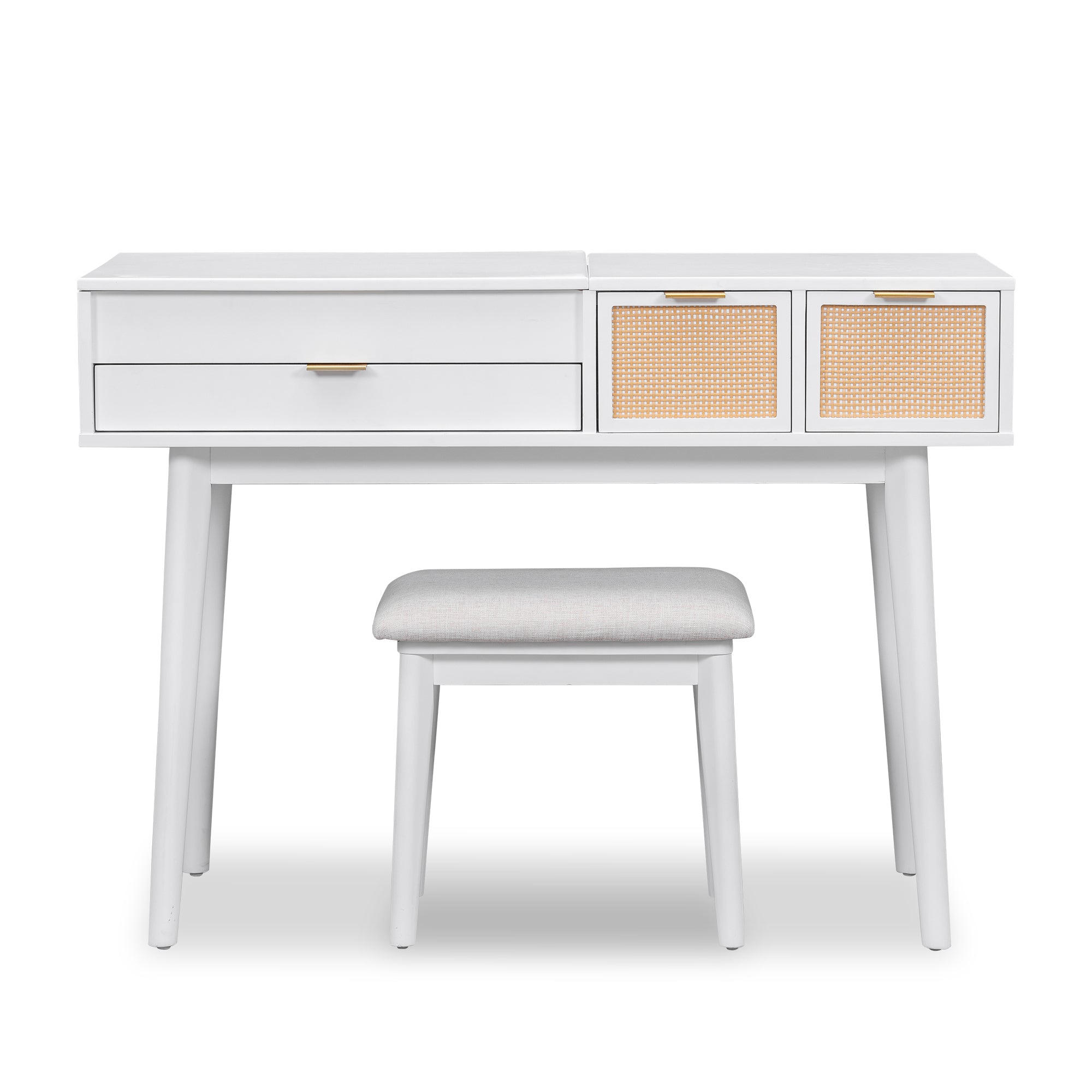 HAOYYE Classic Wood Makeup Vanity Set with Flip-top Mirror and Stool, Dressing Table with Three Drawers and Storage Space, White Modern Design, Luxury Style, Durable Material, Space-saving