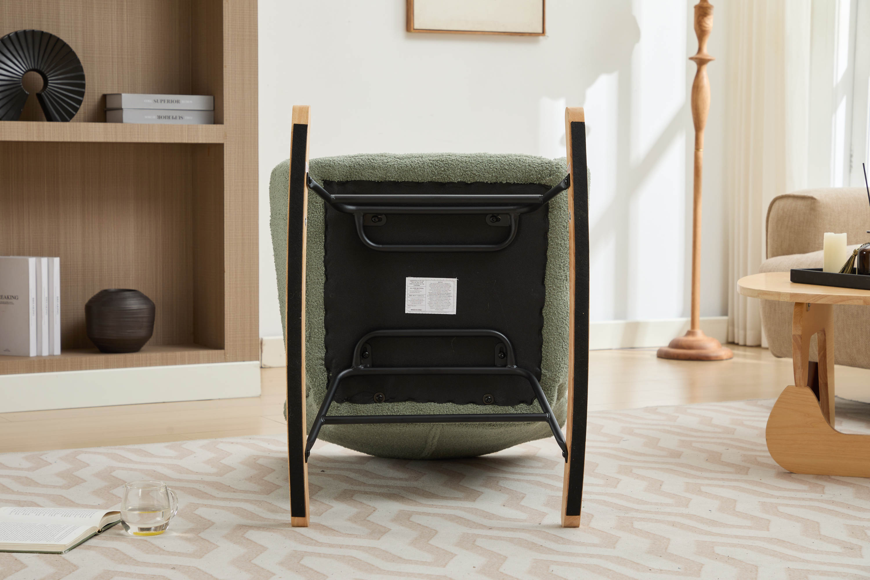 Haoyye Modern Upholstered Nursery Rocking Chair with High Backrest, Teddy Fabric Glider Accent Armchair with Solid Wood Legs and Metal Frame, Comfortable Rocker for Bedroom, Living Room or Lounge, Gentle Swing Chair in Green