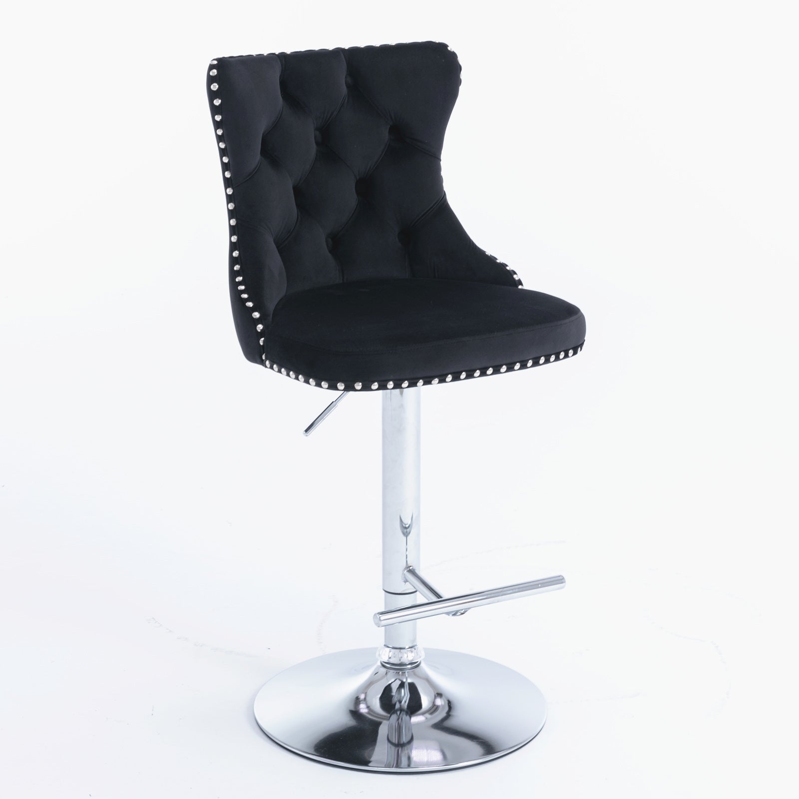 HAOYYE Adjustable Swivel Velvet Barstools with Tufted Backs, Seat Height 25-33 Inches, Chrome Base, Comfortable Upholstered Modern Design for Kitchen Island or Home Pub, Black