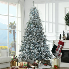 HAOYYE 7.5' Flocked Artificial Christmas Tree with Cold White LED Lights Sturdy Space-Saving Heavy Duty Modern Design Adults Dorm Room Easy Assembly Bedroom Furniture