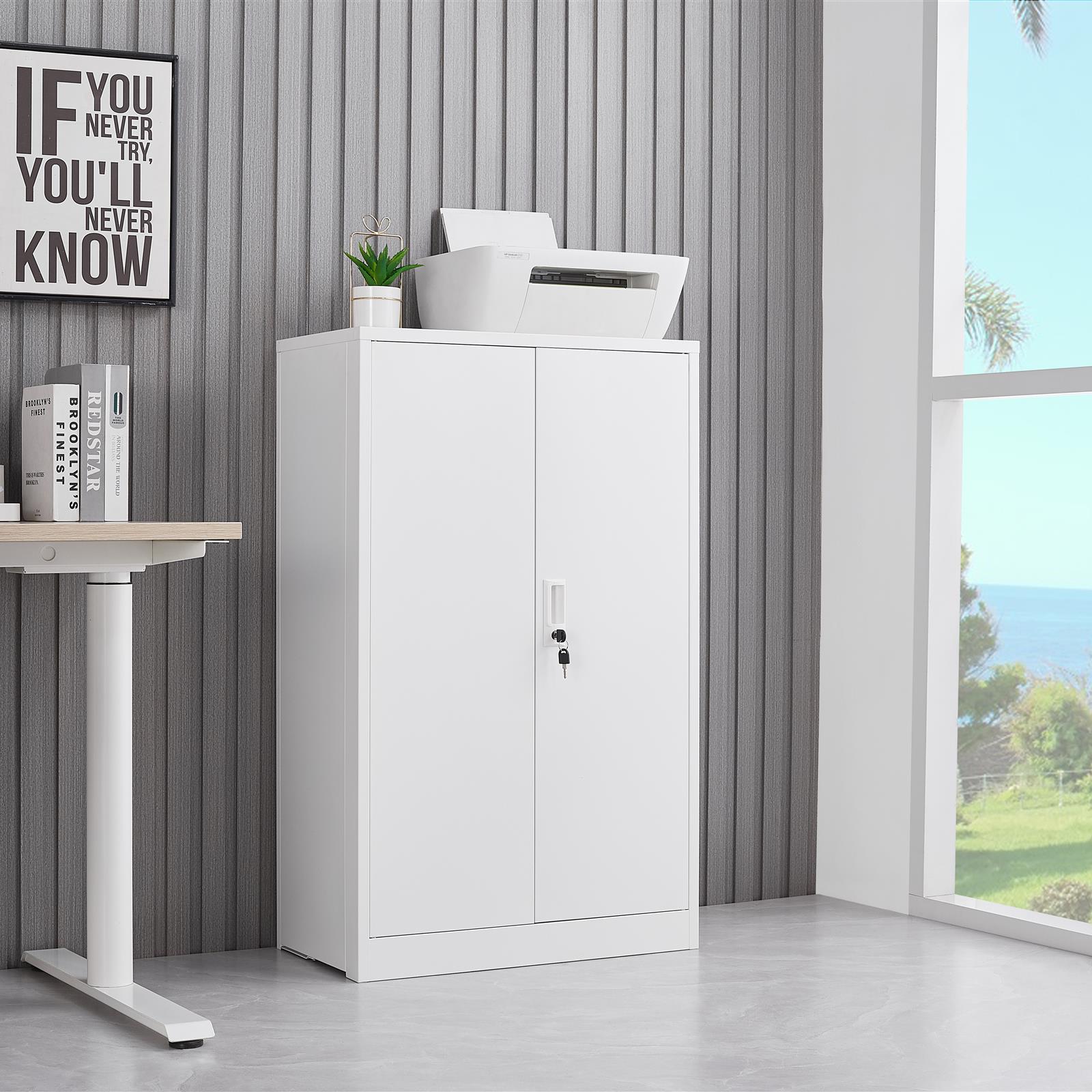 HAOYYE Metal Storage Cabinet with Locking Doors and Adjustable Shelves, Folding Filing Storage Locker Cabinet for Home Office, School, Garage, Durable and Space-Saving White Storage Solution