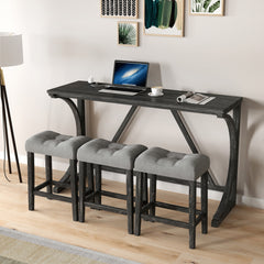 HAOYYE Bar Table Set with Power Outlet, Bar Table and Chairs Set, 4 Piece Dining Table Set, Industrial Breakfast Table Set, for Living Room, Dining Room, Game Room Sturdy Space-Saving Heavy Duty Adults