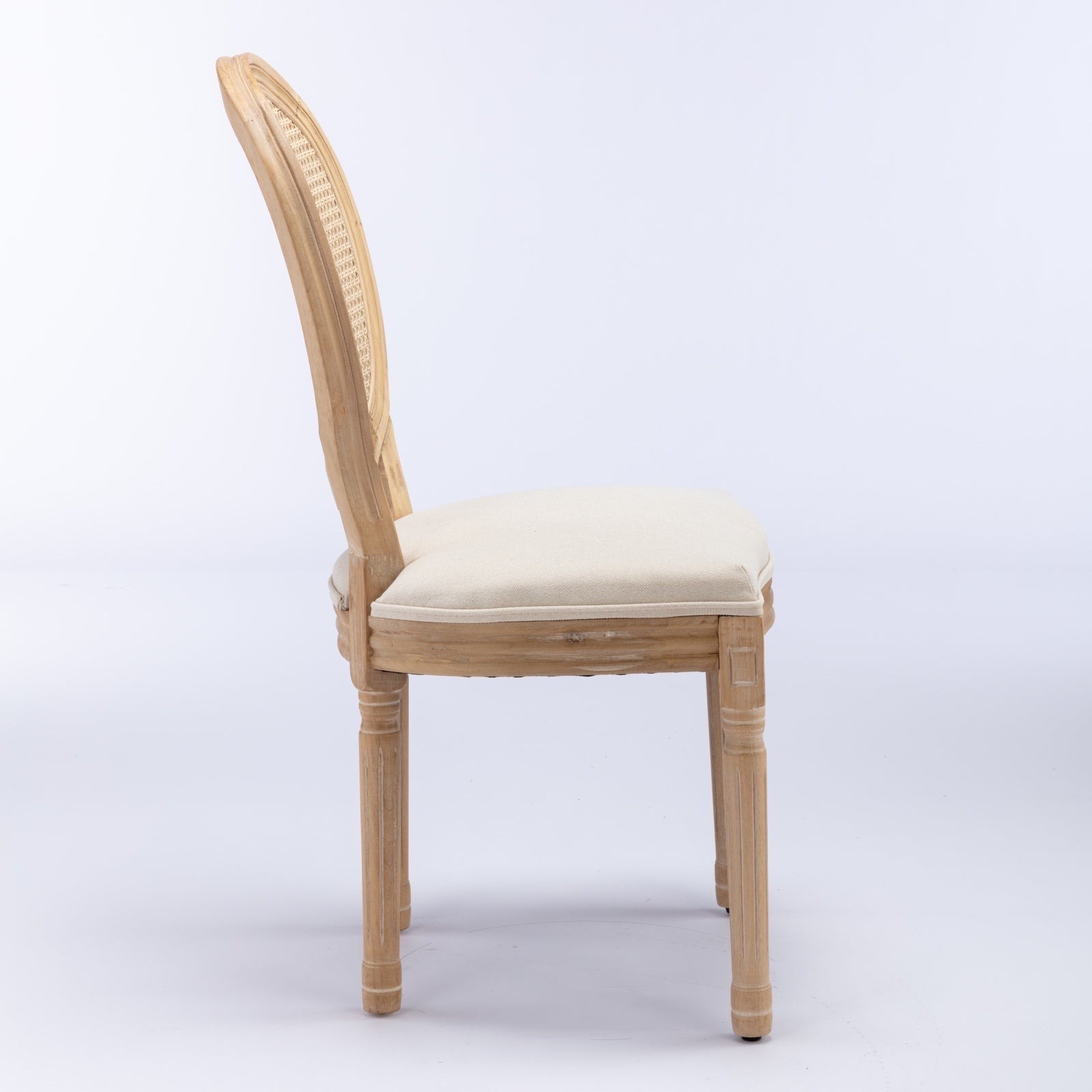 HAOYYE French Style Solid Wood Frame Antique Painting Linen Fabric Rattan Back Dining Chair,Set of 2,Cream,Beige Sturdy Space-Saving Heavy Duty Modern Design Adults Dorm Room Easy Assembly