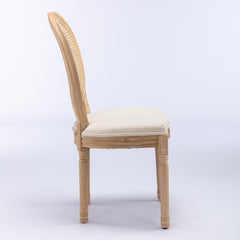 HAOYYE French Style Solid Wood Frame Antique Painting Linen Fabric Rattan Back Dining Chair,Set of 2,Cream,Beige Sturdy Space-Saving Heavy Duty Modern Design Adults Dorm Room Easy Assembly
