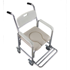 HAOYYE Multifunction Commode Chair with Memory Foam Cushion White & Beige Bathroom Toilet Seat for Adults Elderly Disabled Portable Shower Wheelchair with Brakes Anti-Slip Handle Waterproof Design