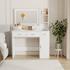 HAOYYE Smart Mirror Dressing Table with Drawers and Storage Cabinet, Modern Design Dressing Table with Soft Dressing Pad for Bedroom and Dressing Room, Sturdy Space-Saving Heavy Duty Construction, Ideal for Adults