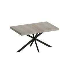 HAOYYE Retro Rectangular Extendable Dining Table, Gray Carole Top with Black Embossed Center Plate, Sturdy Black Cross Iron Base, Modern Dining Table with Built-in Storage Box, Space-Saving Design for Dining Room, Kitchen, and Apartment, Easy Assembly