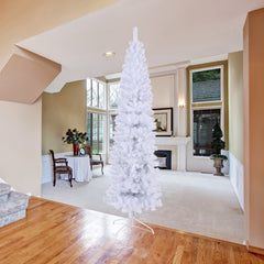 HAOYYE 7.5FT White Slim Artificial Christmas Tree Includes Foldable Metal Stand Sturdy Space-Saving Heavy Duty Modern Design Adults Dorm Room Easy Assembly Bedroom Furniture