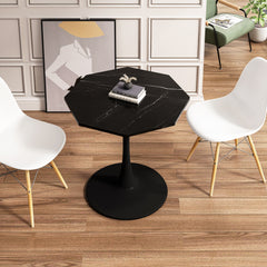 HAOYYE 31.50"Modern Octagonal Coffee Table with Printed Black Marble Table Top,Metal Base, for Dining Room, Kitchen, Living Room Sturdy Space-Saving Heavy Duty Modern Design Adults Dorm Room