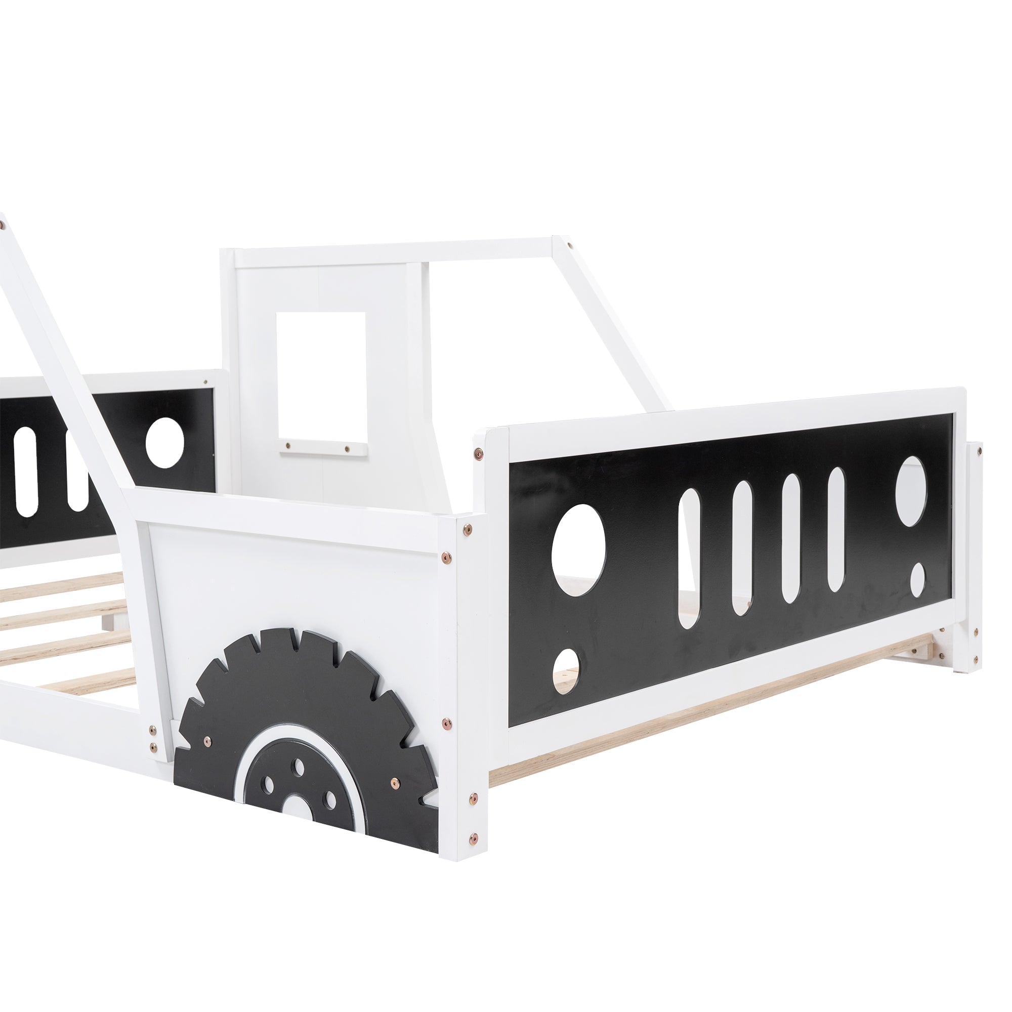 HAOYYE Full Size Classic Car-Shaped Platform Bed with Wheels,White Sturdy Space-Saving Heavy Duty Modern Design Adults Dorm Room Easy Assembly Bedroom Furniture