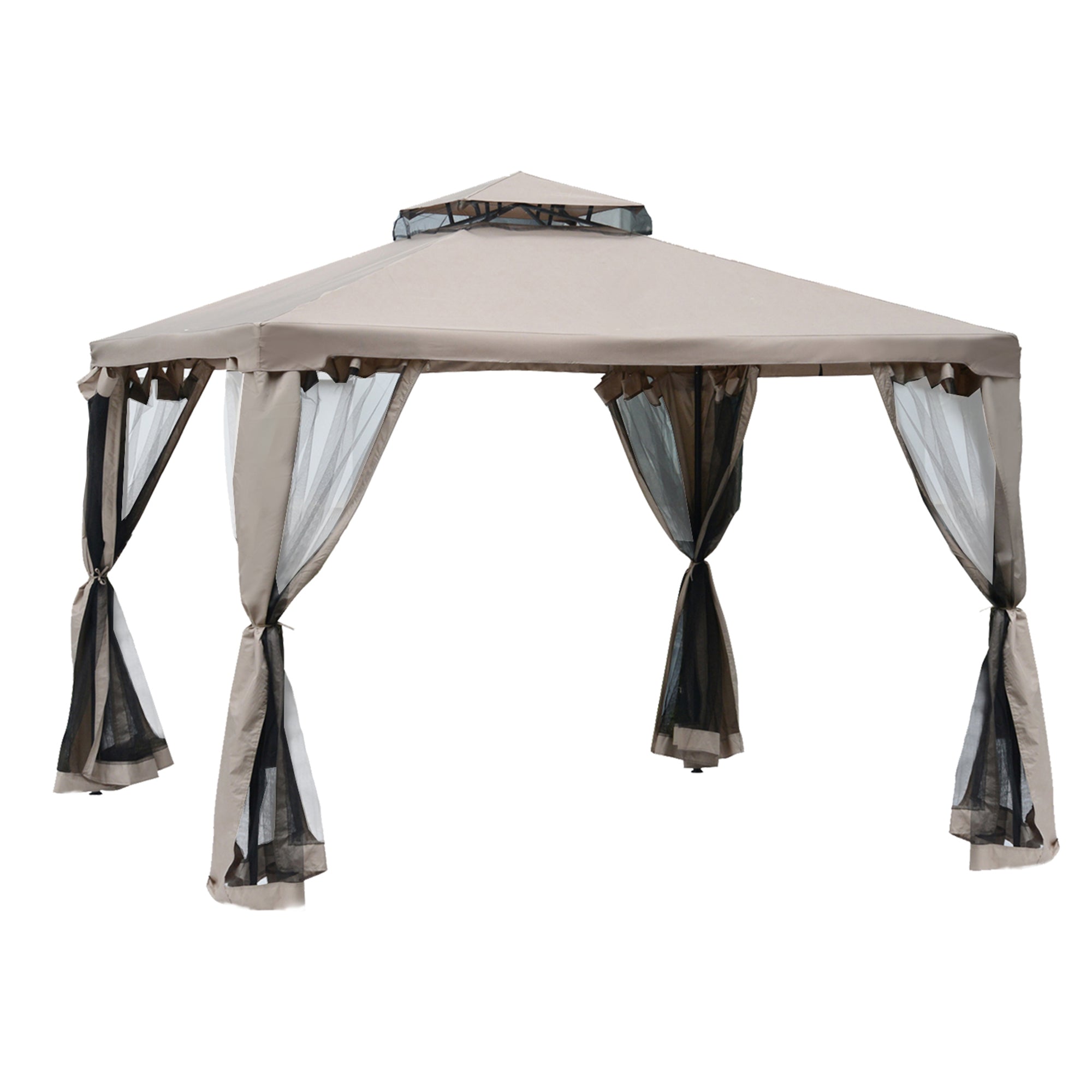 HAOYYE 9.4 x 9.4ft Patio Gazebo Outdoor Canopy Shelter with Double Tier Roof and Mesh Netting, Steel Frame Pergola for Garden Lawn Deck or Backyard, Soft Top Pavilion Tent for Shaded Outdoor Seating and Relaxation