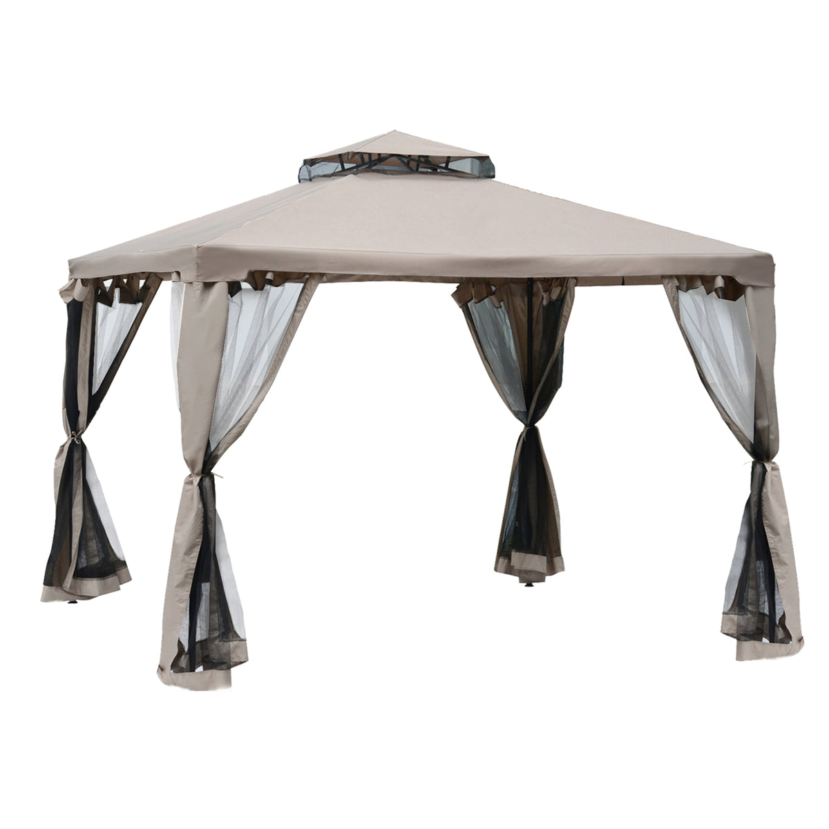 HAOYYE 9.4 x 9.4ft Patio Gazebo Outdoor Canopy Shelter with Double Tier Roof and Mesh Netting, Steel Frame Pergola for Garden Lawn Deck or Backyard, Soft Top Pavilion Tent for Shaded Outdoor Seating and Relaxation