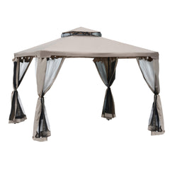 HAOYYE 9.4 x 9.4ft Patio Gazebo Outdoor Canopy Shelter with Double Tier Roof and Mesh Netting, Steel Frame Pergola for Garden Lawn Deck or Backyard, Soft Top Pavilion Tent for Shaded Outdoor Seating and Relaxation