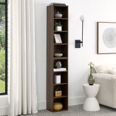 Haoyye 8-Tier Media Tower Rack, CD DVD Slim Storage Cabinet, Adjustable Shelves for Home Office, Multifunctional Double-Decker Bookcase, Sturdy Space-Saving Bookshelf for Tall Narrow Display