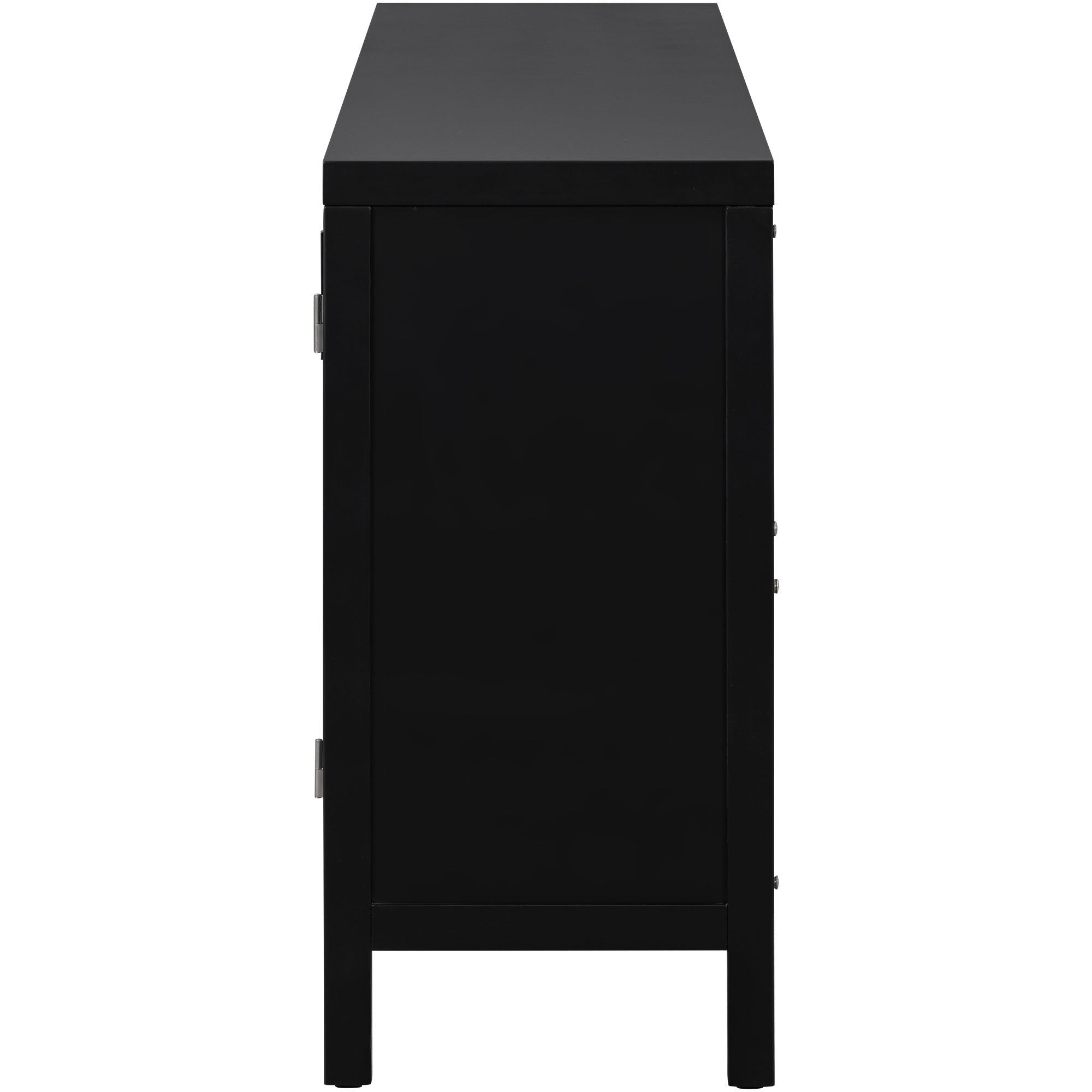 HAOYYE Large Storage Space Sideboard with Artificial Rattan Door and Metal Handles for Living Room and Entryway (Black) Sturdy Space-Saving Heavy Duty Modern Design Adults Dorm Room Easy Assembly