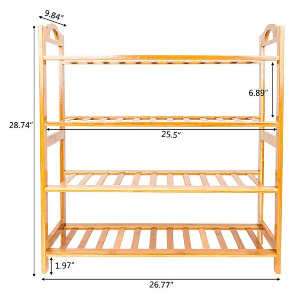 HAOYYE 4-Tier Bamboo Shoe Rack with 12 Slats, Natural Wood Color Storage Organizer for Entryway Hallway Closet, Space-Saving Freestanding Shelf for Shoes, Plants, or Accessories, Easy to Assemble