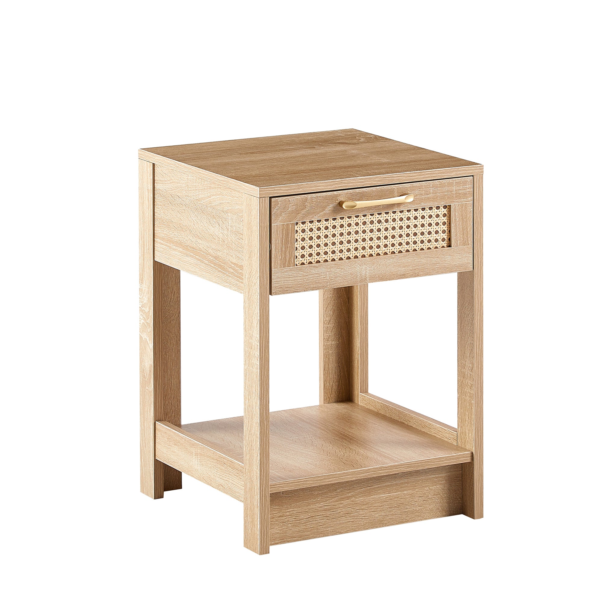 HAOYYE Natural Rattan End Table with Drawer, Modern Nightstand, Side Table for Living Room and Bedroom, Sturdy Space-Saving Design, Heavy Duty Construction, Easy Assembly
