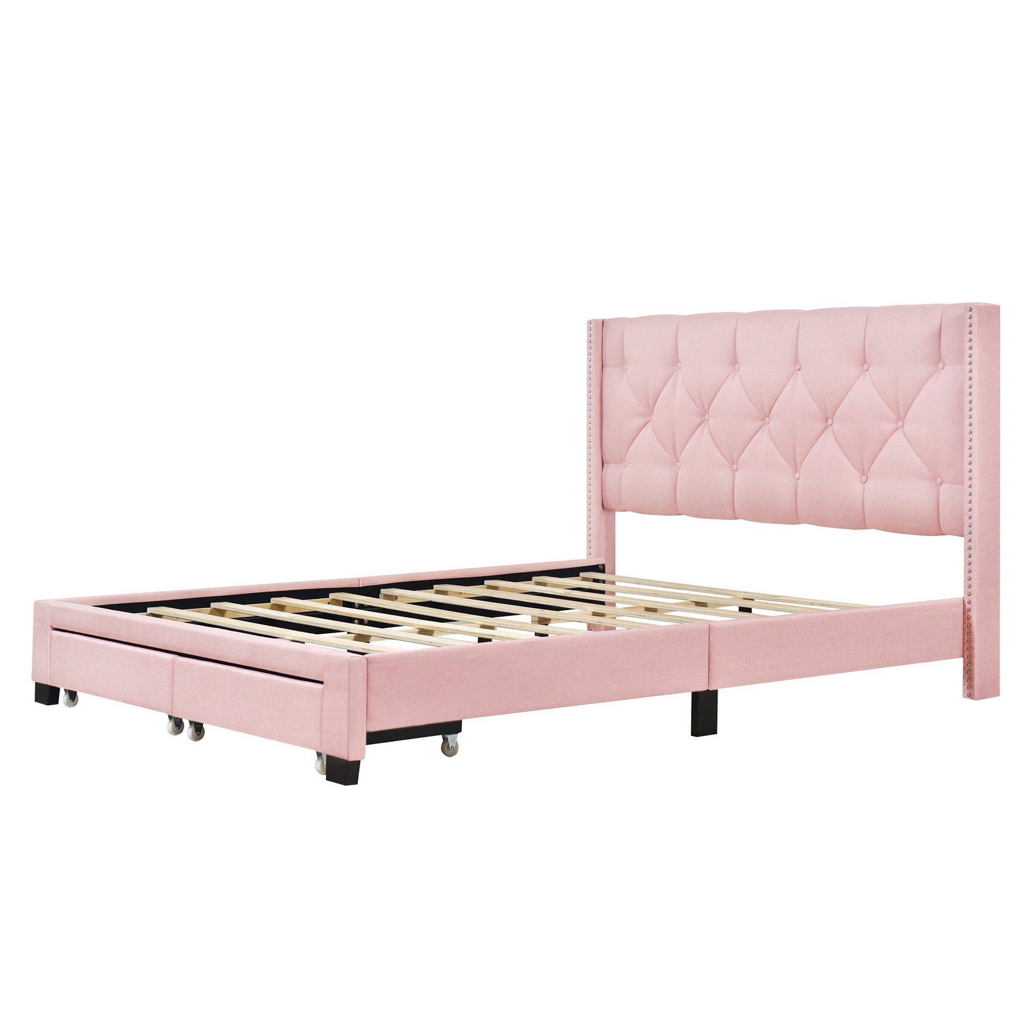 HAOYYE Queen Size Linen Upholstered Platform Bed with Two Drawers, Modern Storage Bed with Sturdy and Space-Saving Design, Heavy Duty Construction, Ideal for Adults and Dorm Rooms, Easy Assembly for Bedroom Furniture