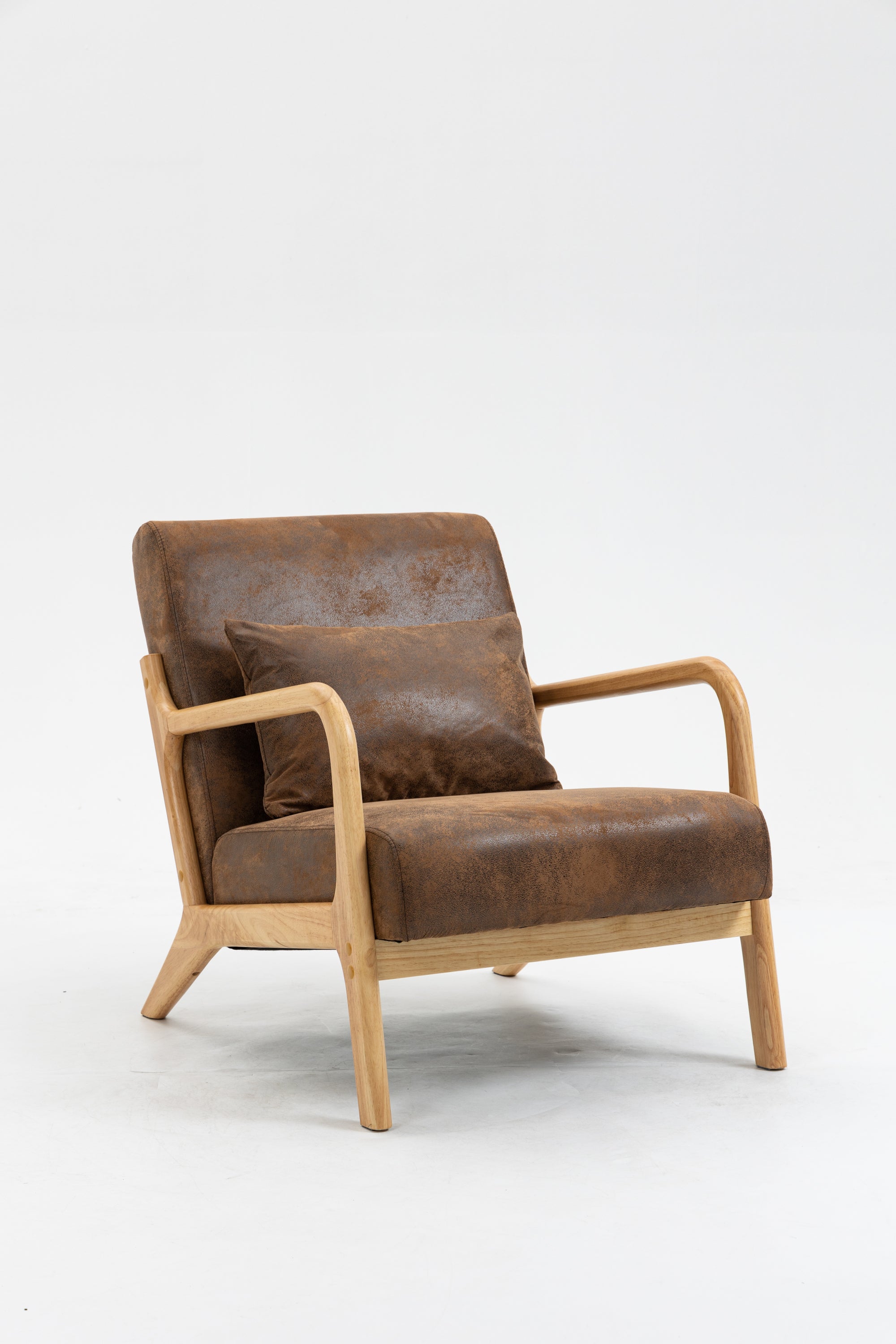 HAOYYE Mid Century Modern Accent Chair with Wood Frame, Upholstered Living Room Chairs with Waist Cushion, Reading Armchair for Bedroom Sunroom Sturdy Space-Saving Heavy Duty Modern Design Adults