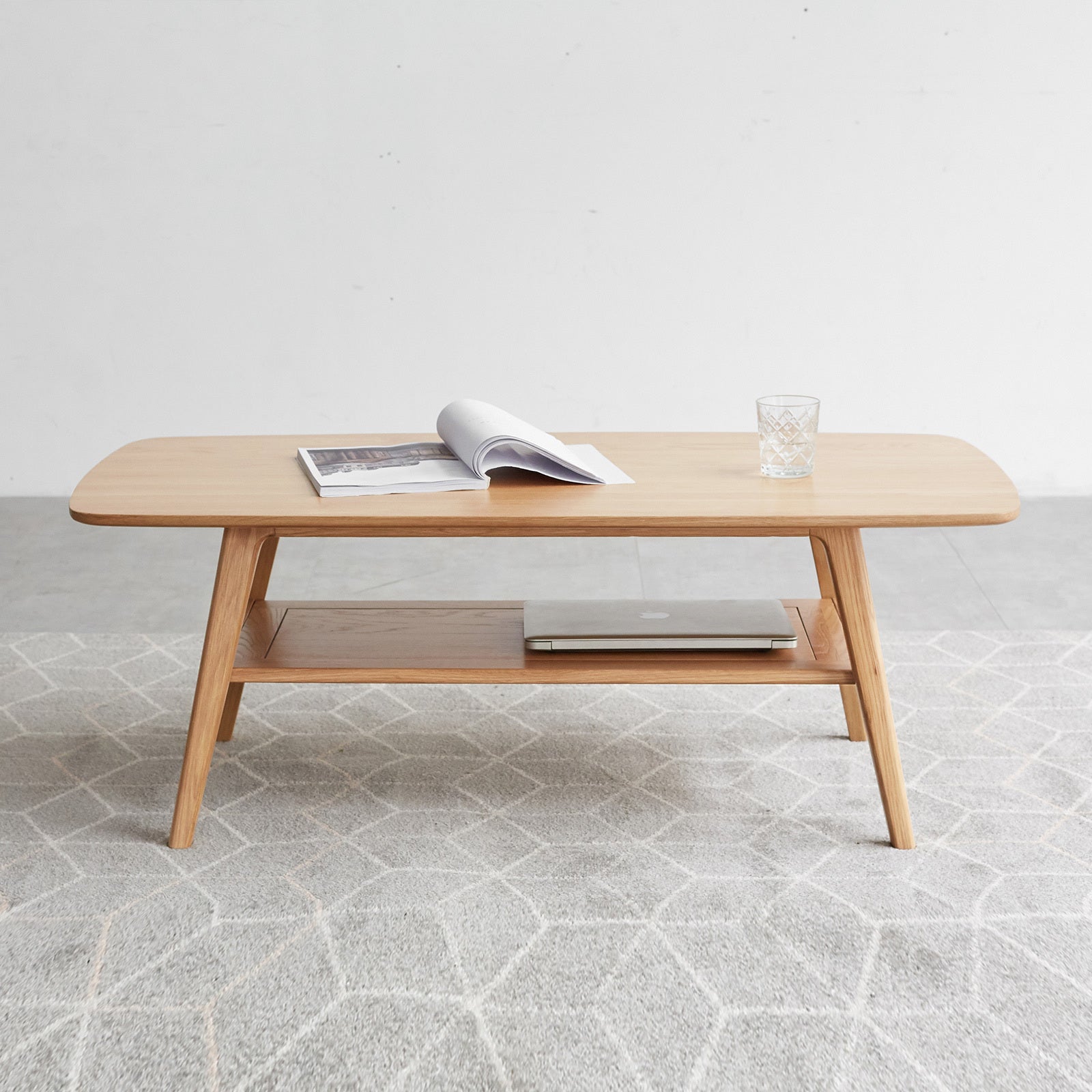 HAOYYE Center table Low Table 100% solid wood Top plate Desk Coffee table Width 100 x Depth 50 x Height 44 cm Study desk Work from home Easy to assemble Natural wood with storage shelf Natural writing desk