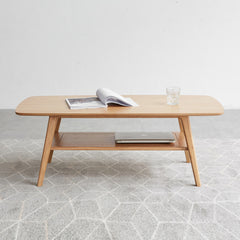 HAOYYE Center table Low Table 100% solid wood Top plate Desk Coffee table Width 100 x Depth 50 x Height 44 cm Study desk Work from home Easy to assemble Natural wood with storage shelf Natural writing desk