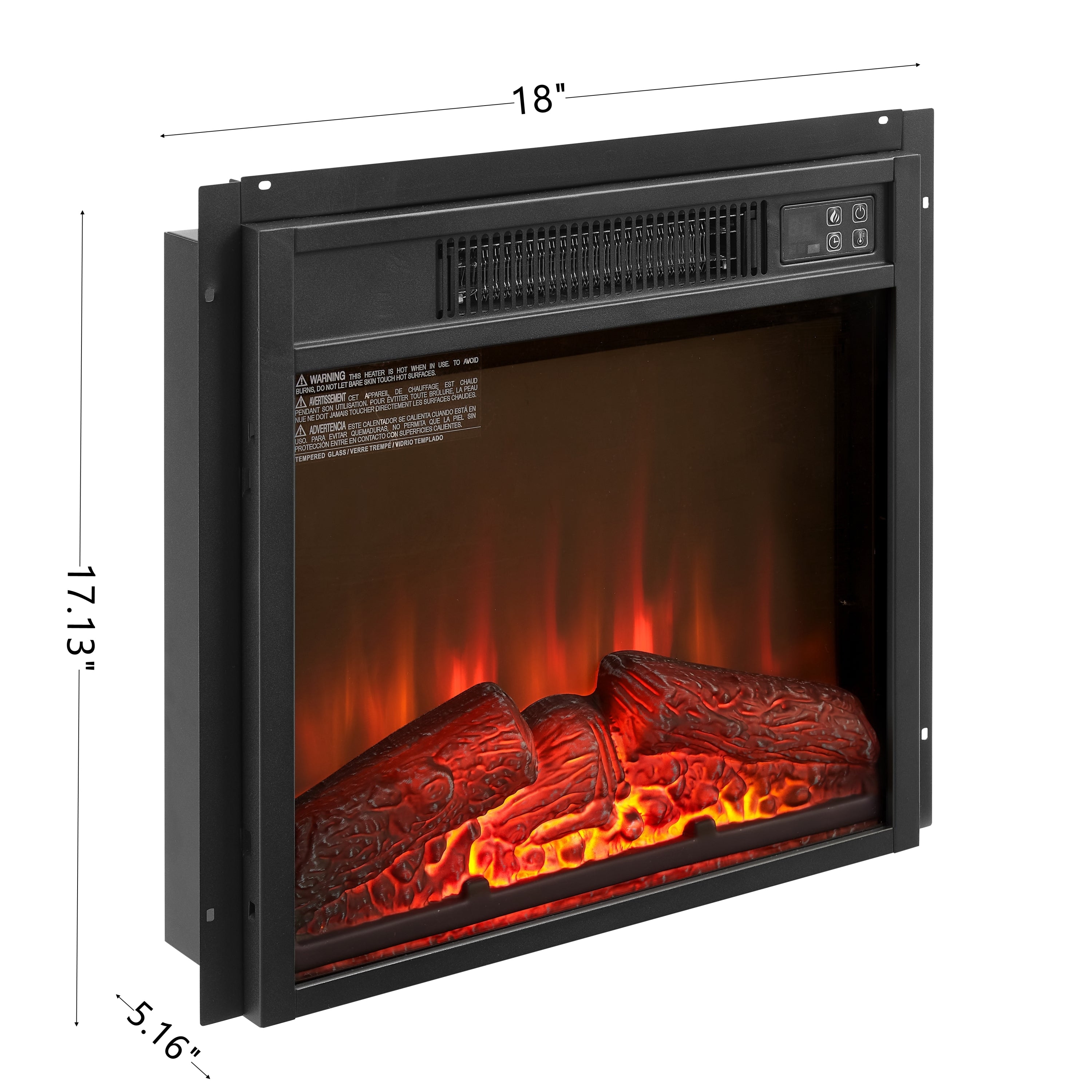 Haoyye 18 Inch Electric Fireplace Insert Heater, 1400W Wall-Mounted Firebox with Remote Control, LED Display, Overheat Protection, Adjustable Temperature &amp; Flame Brightness, Space-Saving Heater for Bedroom, Living Room, or TV Stand Installation