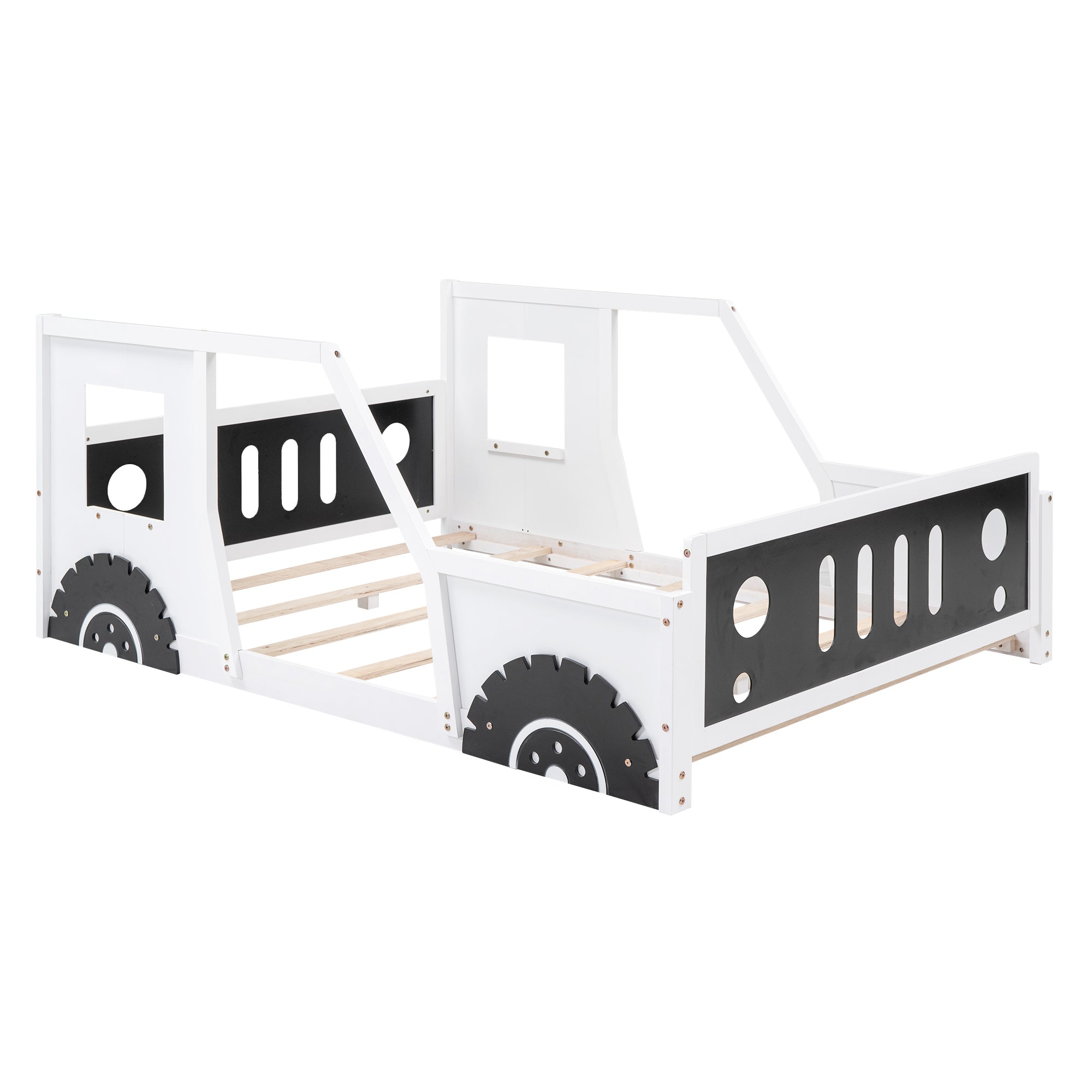 HAOYYE Full Size Classic Car-Shaped Platform Bed with Wheels,White Sturdy Space-Saving Heavy Duty Modern Design Adults Dorm Room Easy Assembly Bedroom Furniture