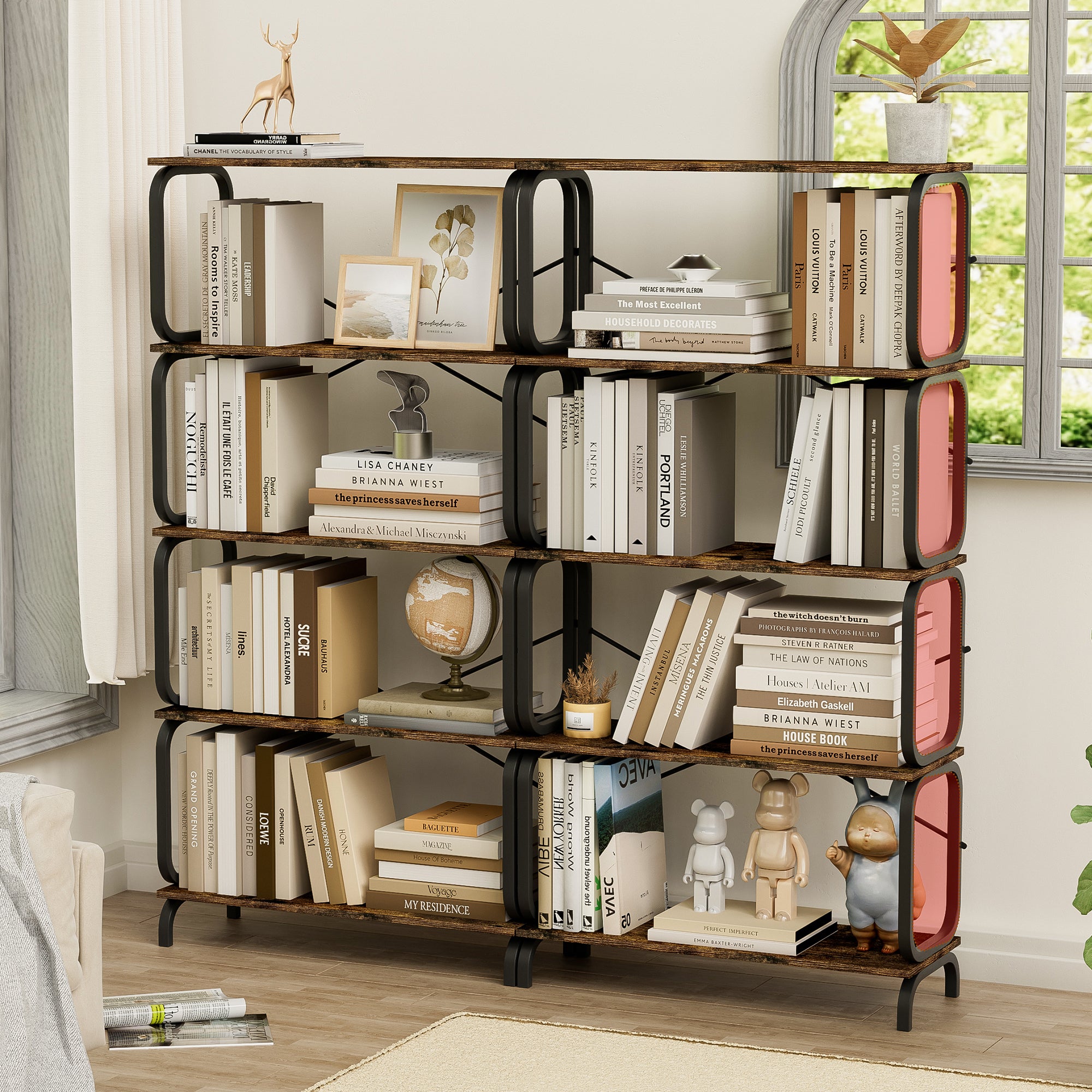 HAOYYE 5 Tier Large Book Shelf, Bookcase Home Office Open Bookshelf,Shelves for Living Room, Office Shelf,Vintage Industrial Style Bookshelf with Metal Frame,Rustic Brown Sturdy Space-Saving Heavy Duty