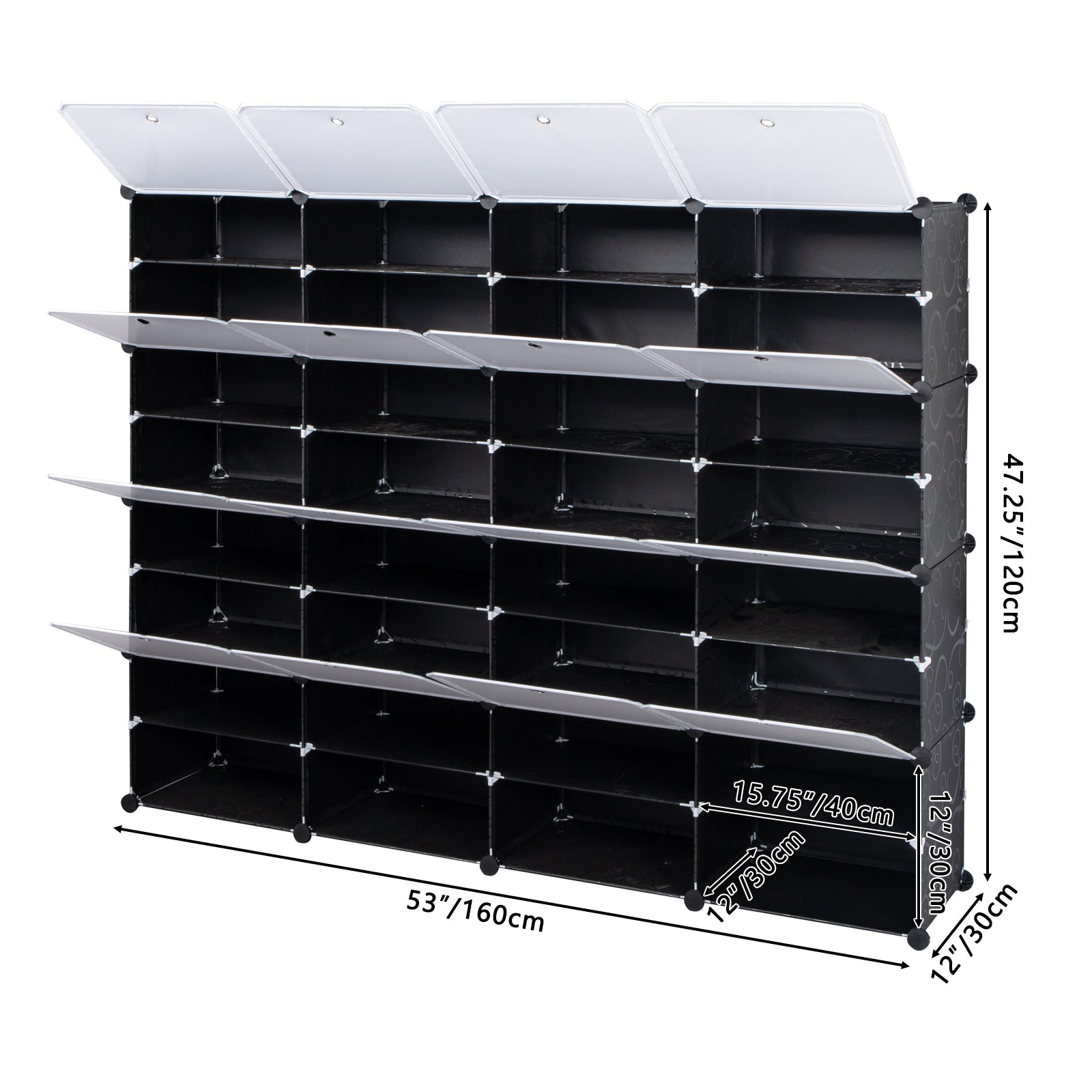 HAOYYE 8-Tier Portable Shoe Rack Organizer 64 Pair Capacity Expandable 32 Grid Tower Shelf Black Durable Design Sturdy Multifunctional Modern Organizer Space-Saving Storage Solution for Shoes, Boots, Slippers
