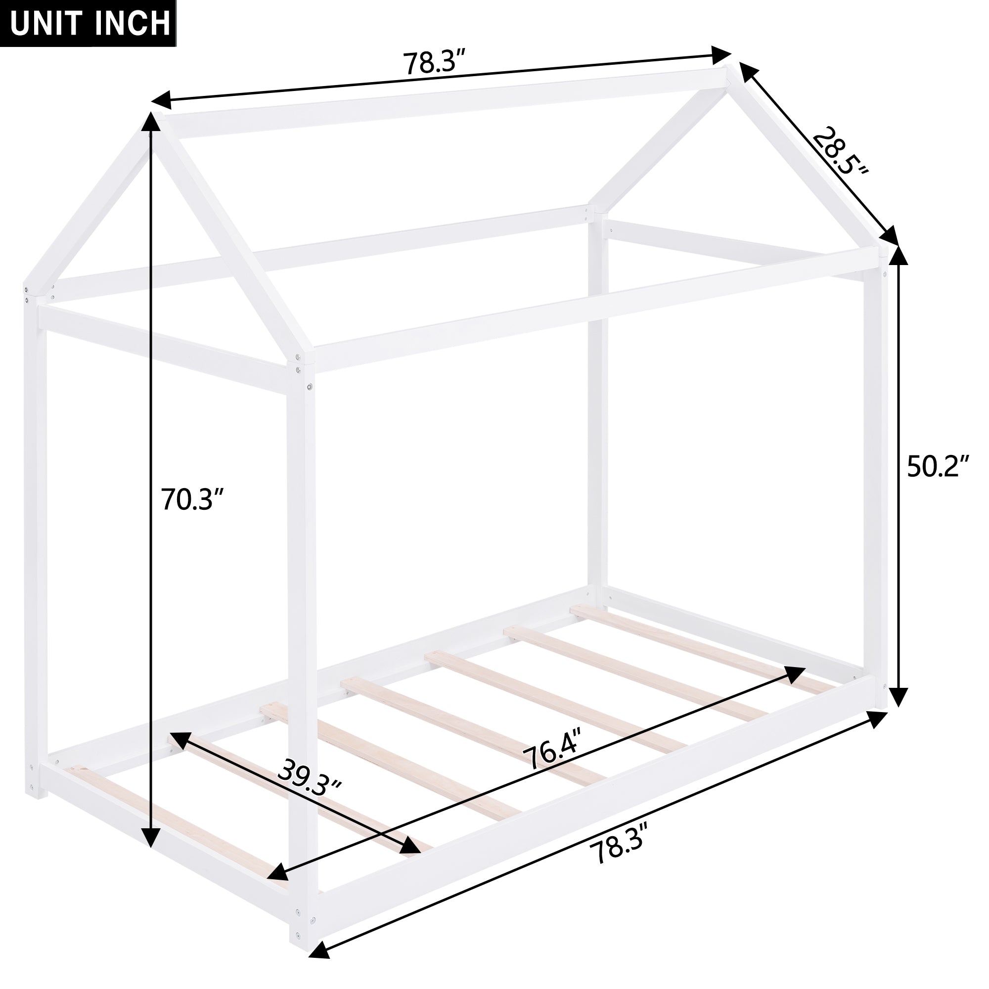 HAOYYE Twin Size Wooden House Bed, White Sturdy Space-Saving Heavy Duty Modern Design Adults Dorm Room Easy Assembly Bedroom Furniture