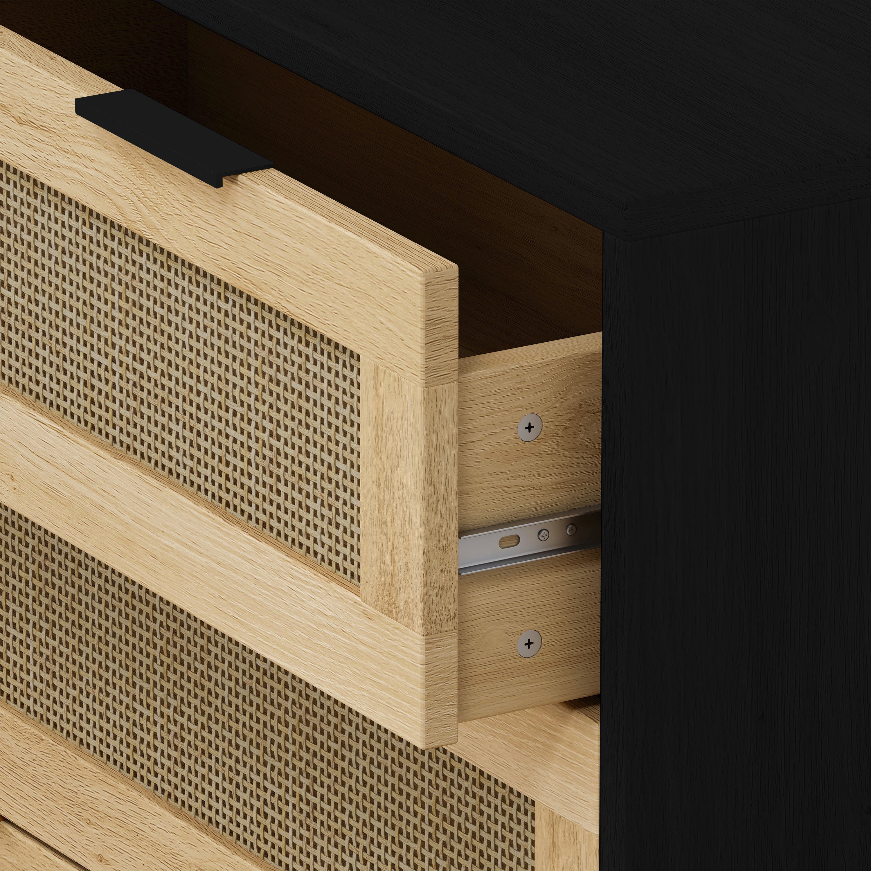 HAOYYE 3-Drawer Rattan Storage Cabinet for Bedroom, Living Room, Dining Room, Hallways, Black, Sturdy Space-Saving Heavy Duty Modern Design, Easy Assembly, Durable, Stylish Home Furniture