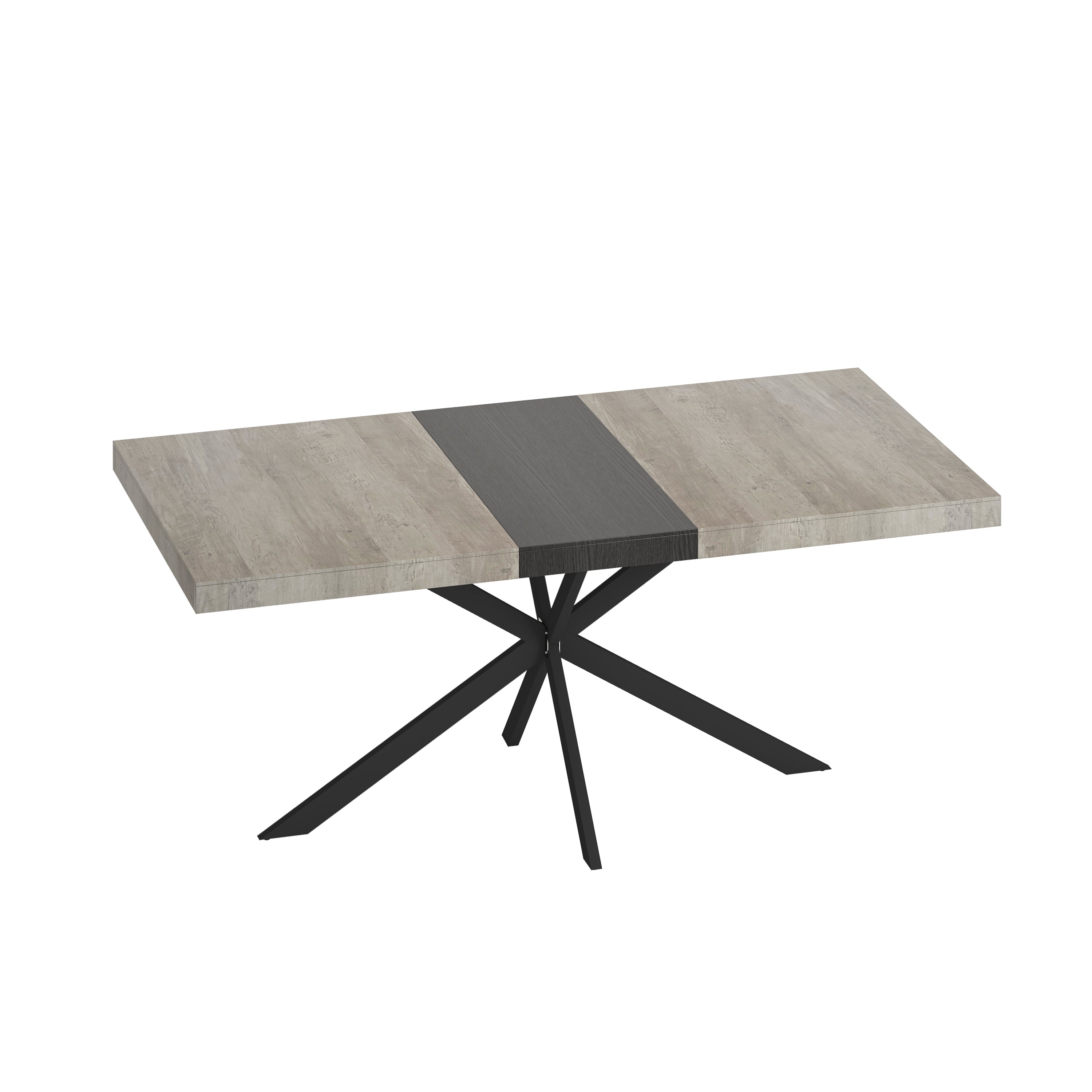 HAOYYE Retro Rectangular Extendable Dining Table, Gray Carole Top with Black Embossed Center Plate, Sturdy Black Cross Iron Base, Modern Dining Table with Built-in Storage Box, Space-Saving Design for Dining Room, Kitchen, and Apartment, Easy Assembly