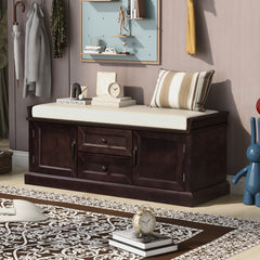 HAOYYE Storage Bench with 2 Drawers and Cabinets, Shoe Bench with Removable Cushion for Living Room, Entryway, Sturdy Space-Saving Heavy Duty Construction, Espresso Finish, Modern Design for Adults and Dorm Rooms