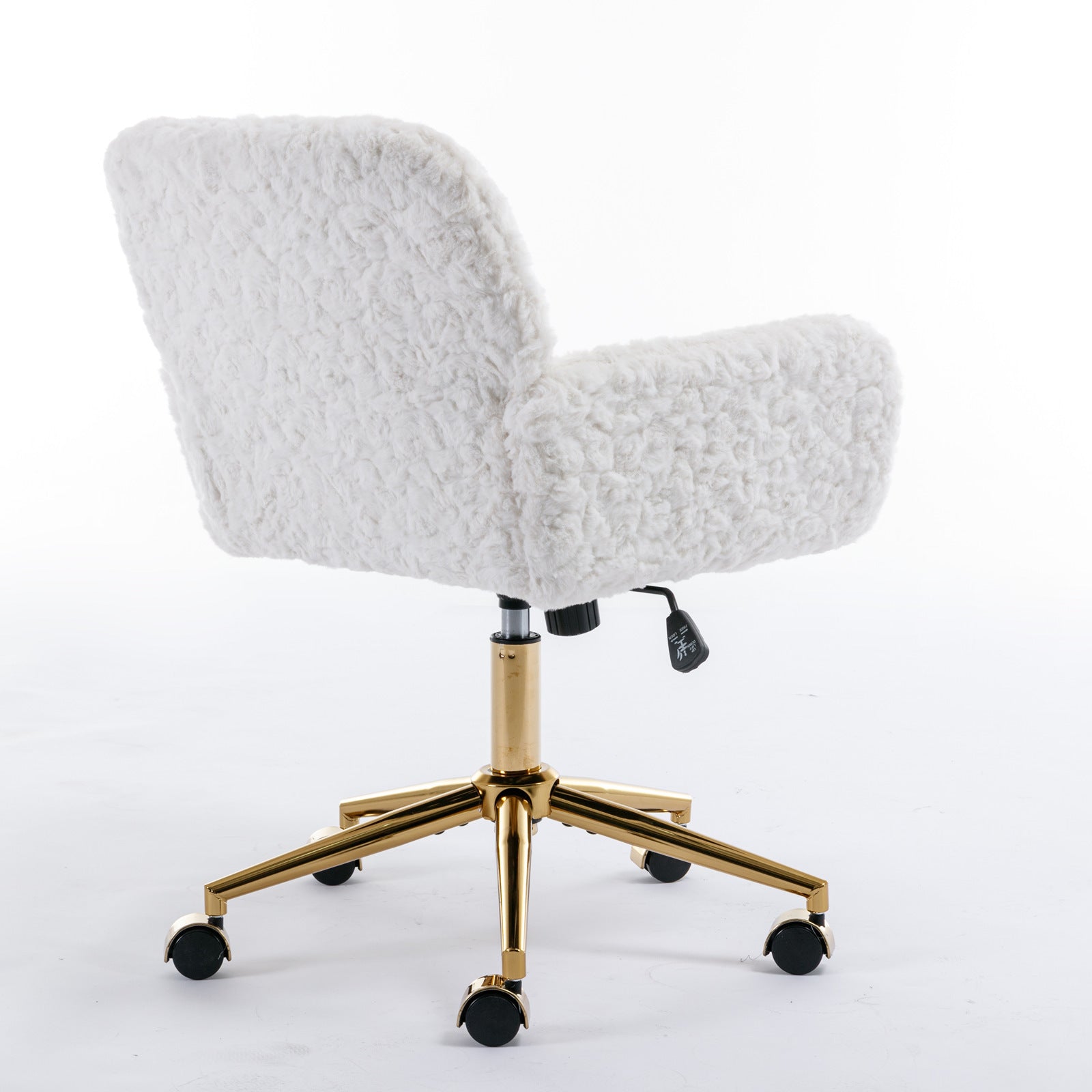 HAOYYE Artificial Rabbit Hair Home Office Chair With Golden Metal Base, Adjustable Swivel Desk Chair, Modern Beige Vanity Chair, Sturdy Space-Saving Heavy Duty Design