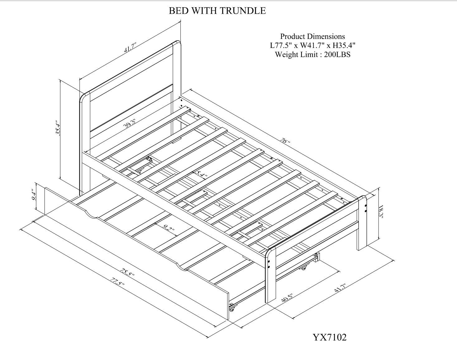HAOYYE Modern Design Wooden Twin Size Platform Bed Frame with Trundle for Walnut Color Sturdy Space-Saving Heavy Duty Adults Dorm Room Easy Assembly Bedroom Furniture