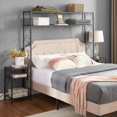 HAOYYE Queen Bed Frame with 2 Nightstands Headboards with Storage Cabinet, Headboard with Shelves, Bookcase Headboard Queen Easy Assembly for Bedroom Iron and Wood Rustic Brown Sturdy Space-Saving Heavy Duty