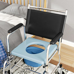 HAOYYE New Mobile Shower Chair And Toilet Wheelchair With Adjustable Height, Lightweight Portable Commode Chair With Padded Seat And Backrest, Waterproof Castor Wheels For Easy Mobility And Safety