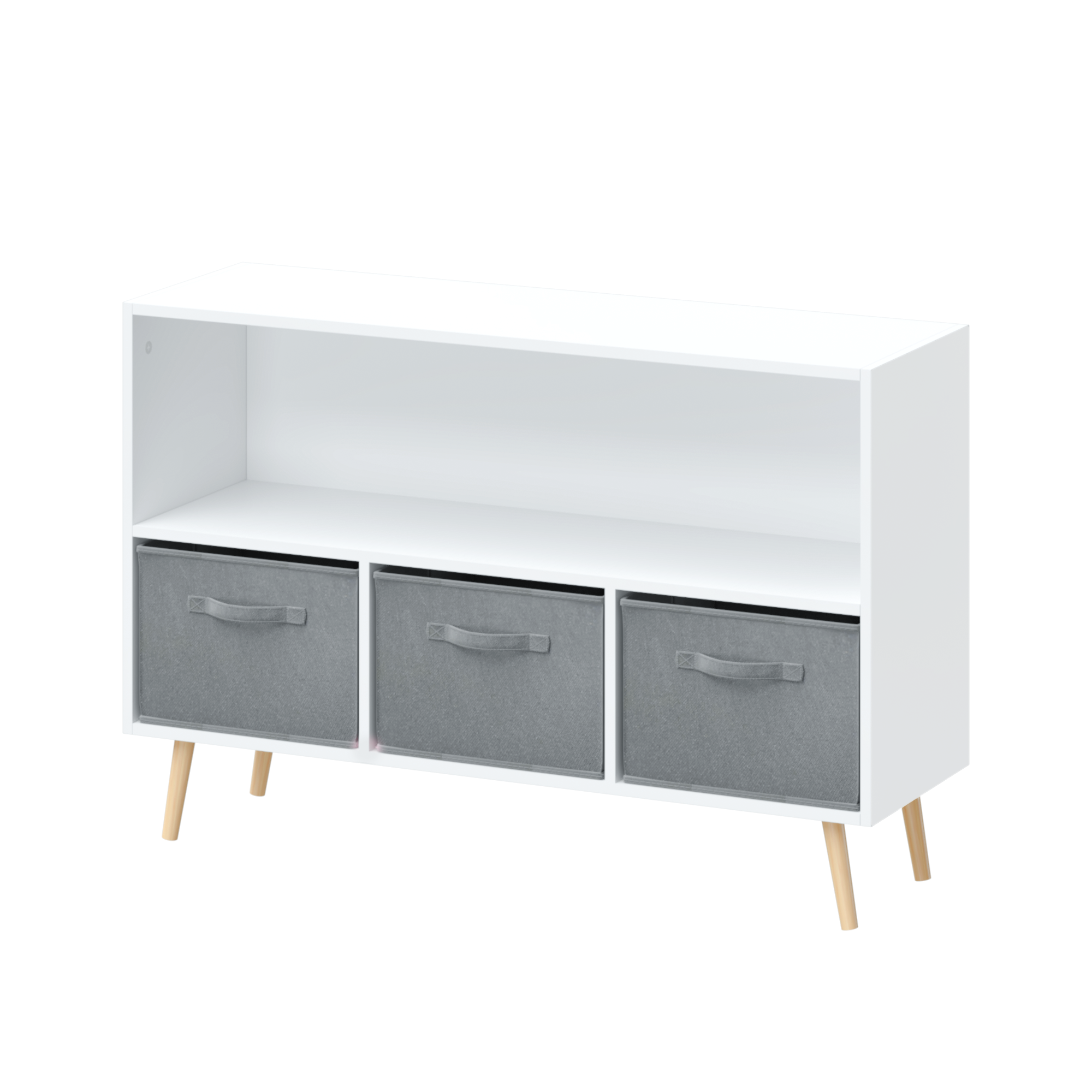 HAOYYE Bookcase with Collapsible Fabric Drawers, Book Display and Toy Storage Cabinet Organizer, White/Gray, Sturdy Space-Saving Design, Heavy Duty Construction, Easy Assembly, Durable and Stylish Home Furniture