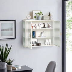 HAOYYE 27.56"Glass Doors Modern Two-door Wall Cabinet with Featuring Three-tier Storage for Entryway Living Room Bathroom Dining Room,White Sturdy Space-Saving Heavy Duty Modern Design Adults Dorm Room