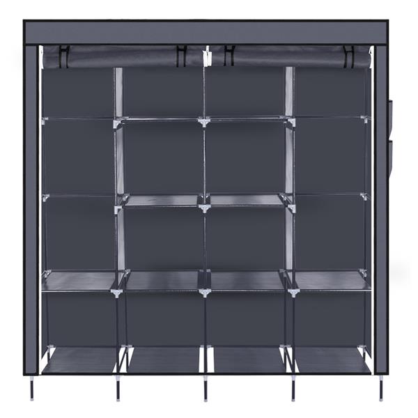 DE Direct HAOYYE Portable Clothes Closet Wardrobe with 12 Storage Shelves and 4 Side Pockets for Bedroom Entryway Garage Fabric Clothes Organizer with Zippered Cover Dustproof Freestanding Clothes Storage Rack
