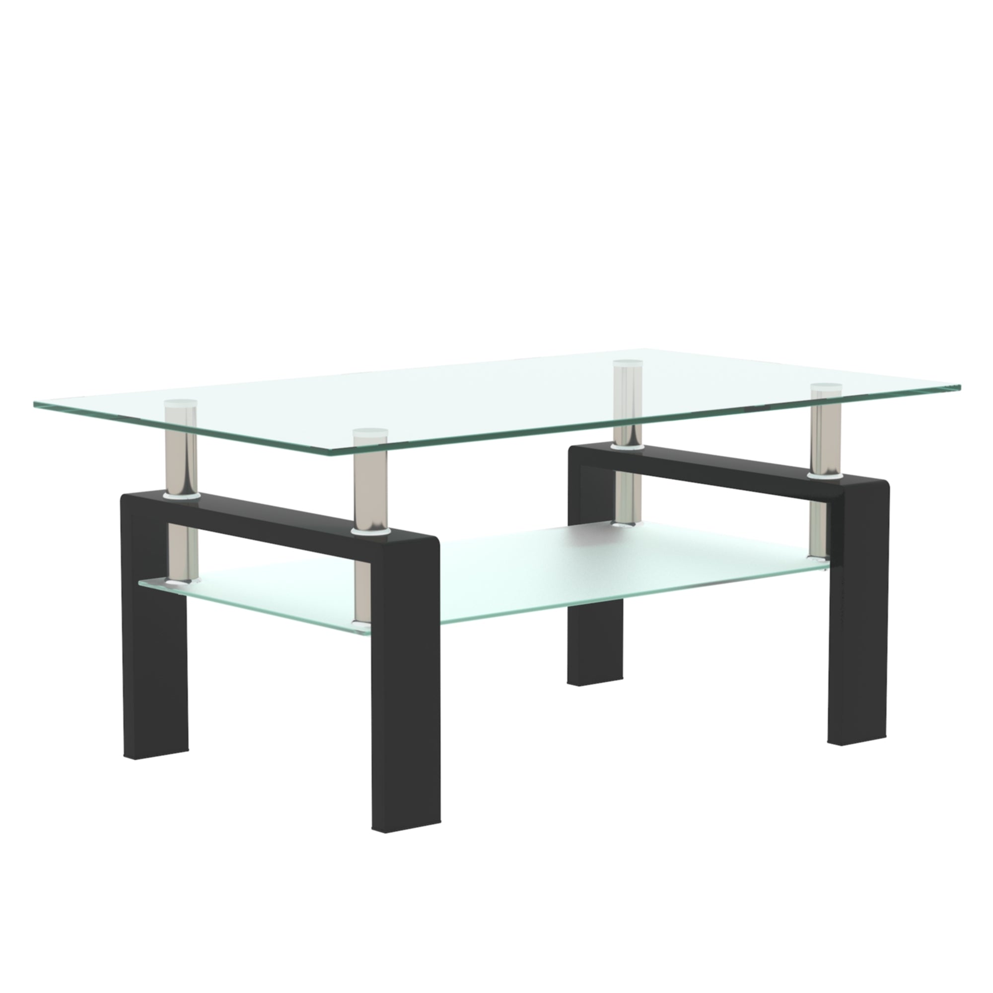 HAOYYE Rectangle Black Glass Coffee Table, Clear Glass Top Modern Side Center Table for Living Room, Stylish and Sturdy Furniture with Space-Saving Design, Heavy Duty, Ideal for Living Room or Dorm Room