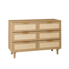 HAOYYE 6-Drawer Rattan Cabinet, Sturdy Space-Saving Design, Heavy Duty Construction, Easy Assembly, Durable and Stylish Home Furniture, Versatile for Bedroom or Living Room Use