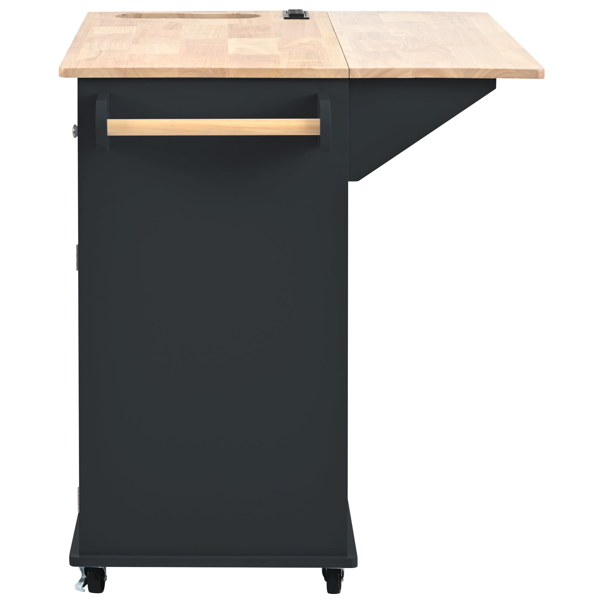 HAOYYE Kitchen Island with Power Outlet, Drop Leaf, Rubber Wood Top, Wine Rack, and Adjustable Storage. Black Kitchen Storage Island on Wheels, Ideal for Home, Kitchen, and Dining Room