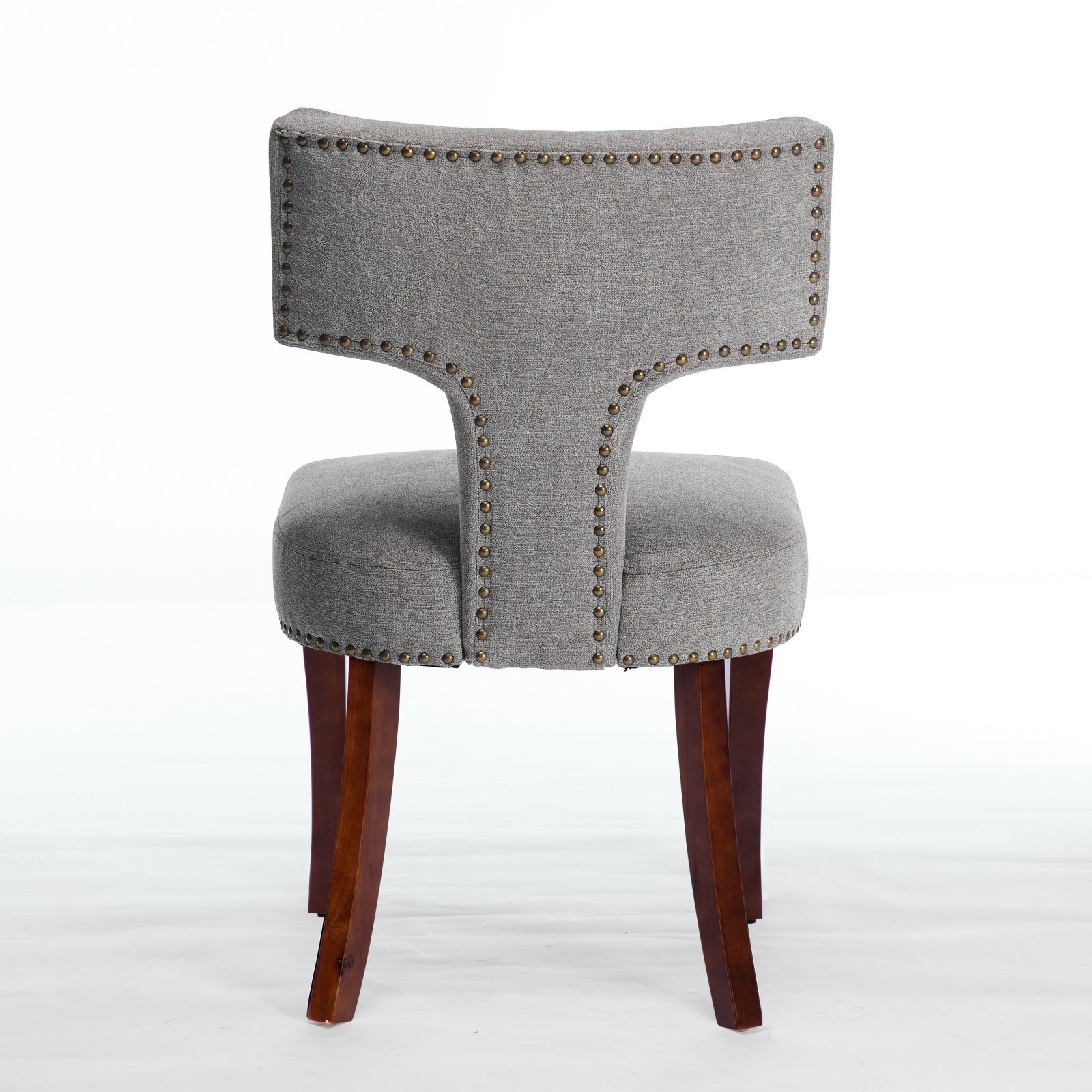 HAOYYE Mid Century Modern Dining Chairs Set of 2, Farmhouse Linen Fabric Upholstered Accent Chair Curved Backrest with Copper Nails around,Kitchen Chairs with Hardwood Frame, Gray Sturdy Space-Saving Durable