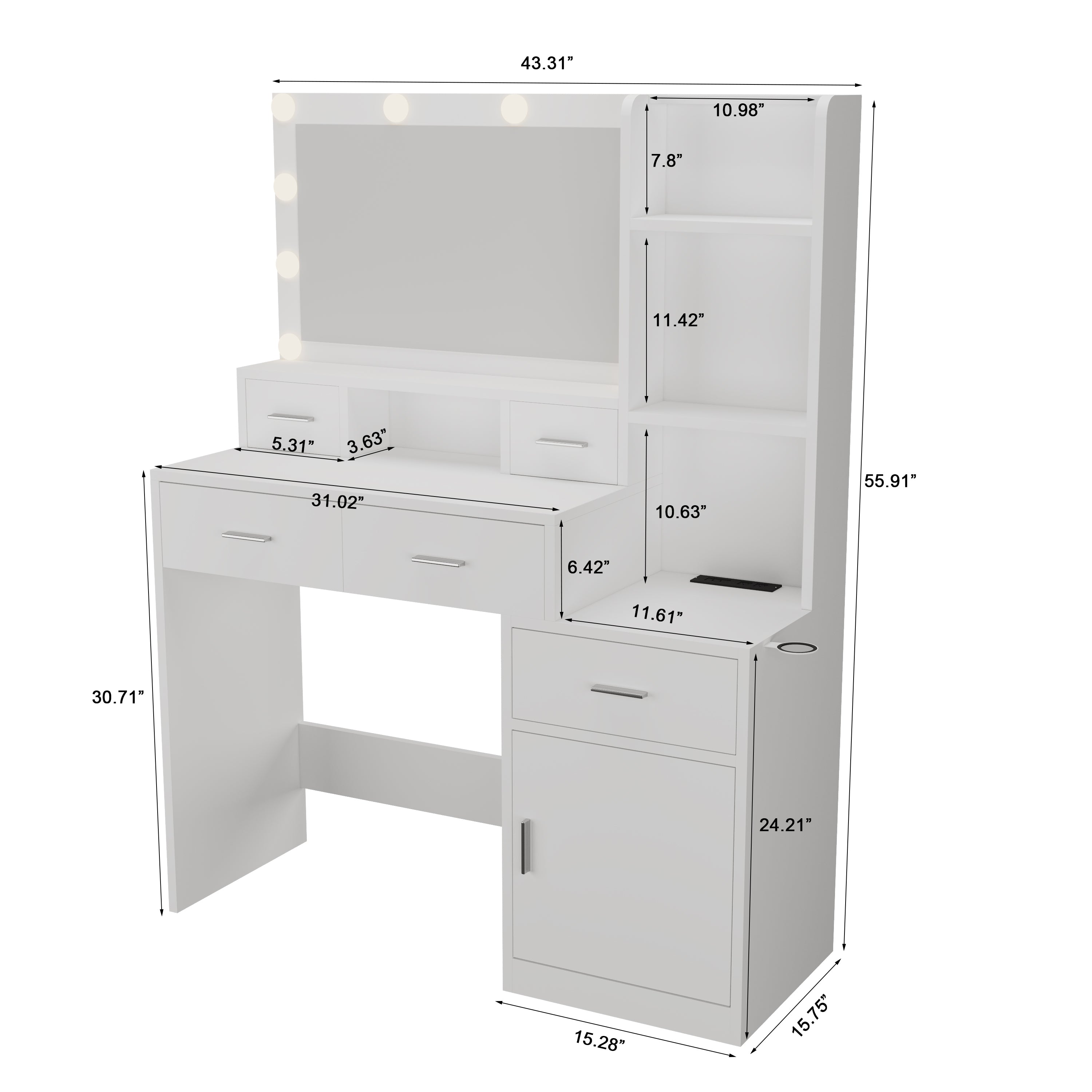 HAOYYE Smart Mirror Dressing Table with Drawers and Storage Cabinet, Modern Design with Soft Dressing Pad, Sturdy Space-Saving Heavy Duty Construction, Ideal for Bedroom and Dressing Room, Perfect for Adults