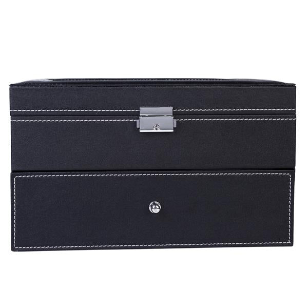 HAOYYE 20 Compartments Dual Layer Wooden Watch Box Black Elegant Storage Case with Soft Cozy Warm Flannel Fleece Interior Premium Quality Watch Organizer Luxury Comfortable Unique Design for Home Decor